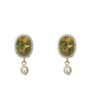Fashion Green Sterling Silver Rose Pearl Drop Earrings