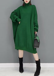 Fashion Green Turtleneck Knitted Sweater Dress Fall