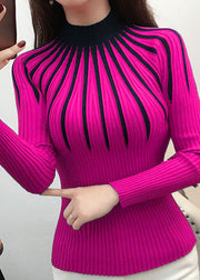 Fashion Green Turtleneck Striped Thick Knit Sweaters Bottoming Shirt