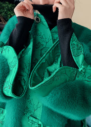 Fashion Green V Neck Button Thick Leather And Fur Coats Winter