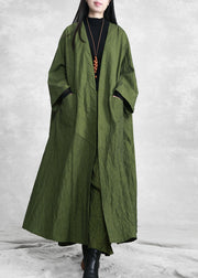 Fashion Green V-Ausschnitt Taschen Trenchcoats und Hose mit weitem Bein zweiteiliges Set Frühling
