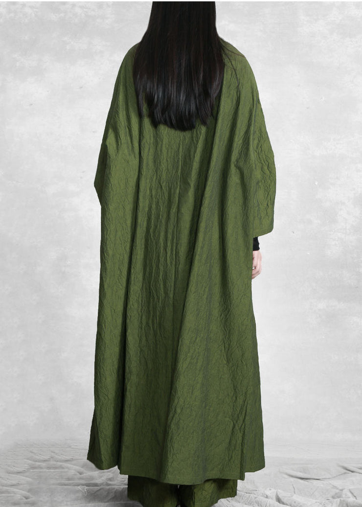 Fashion Green V-Ausschnitt Taschen Trenchcoats und Hose mit weitem Bein zweiteiliges Set Frühling