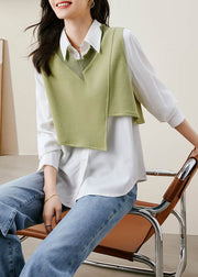 Fashion Green Vest And Shirts Cotton Two Pieces Set Spring