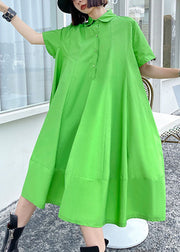 Mode Grüner Knopf Bubikragen eine Linie Kleid mit kurzen Ärmeln