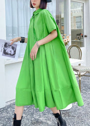 Fashion Green button Peter Pan Collar a line Dress Short Sleeve