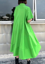 Mode Grüner Knopf Bubikragen eine Linie Kleid mit kurzen Ärmeln