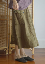Mode Grüner elastischer Taillenkordelzug Asymmetrische Tasche Leinenrock Frühling