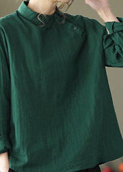 Fashion GreenPeter Pan Collar Button Fall Asymmetrical Design Top Long Sleeve - SooLinen