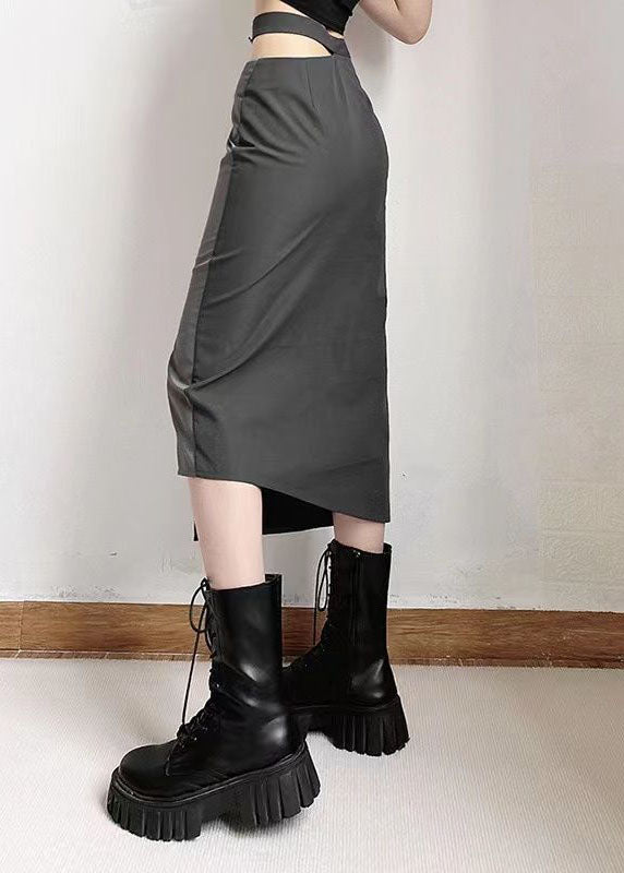 Fashion Grey Asymmetrical Patchwork Cotton Skirts Spring