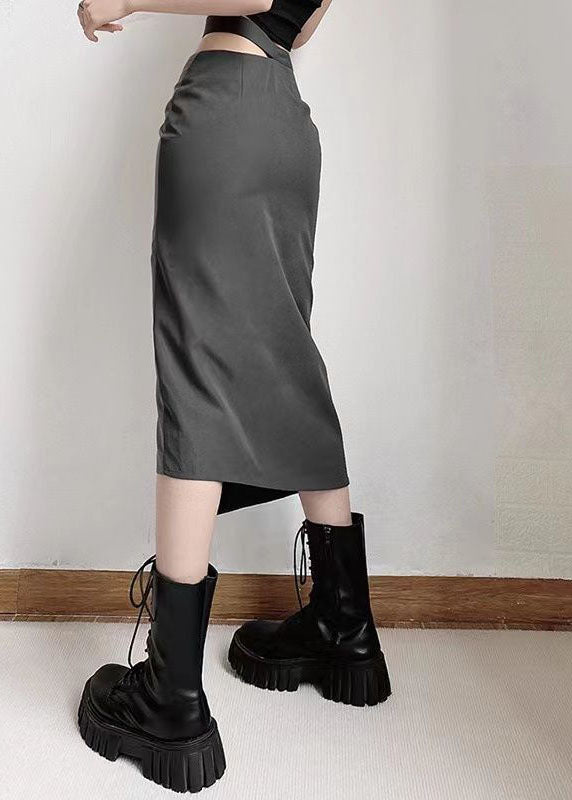 Fashion Grey Asymmetrical Patchwork Cotton Skirts Spring