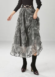 Fashion Grey Embroidered Exra Large Hem Tulle Skirts Fall