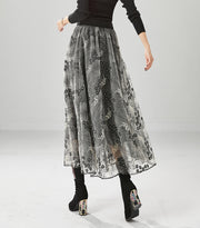 Fashion Grey Embroidered Exra Large Hem Tulle Skirts Fall