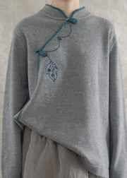 Fashion Grey Loose Oriental Fall Knit Long Knit sweaters
