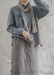 Fashion Grey Loose Oriental Fall Knit Long Knit Pullover