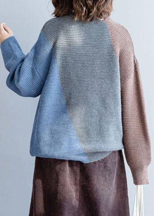 Fashion Grey Patchwork Woolen Knit sweaters Winter