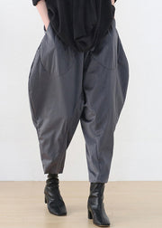 Fashion Grey Pockets Patchwork Elastic Waist Corduroy Lantern Pants Fall