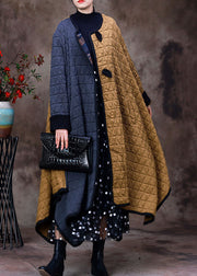 Fashion Grey Yellow Asymmetrical Pockets Patchwork Fine Cotton Filled Witner Coats Winter