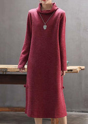 Fashion High Neck Side Open Sweater Weather Gray Big Sweater Dress - SooLinen