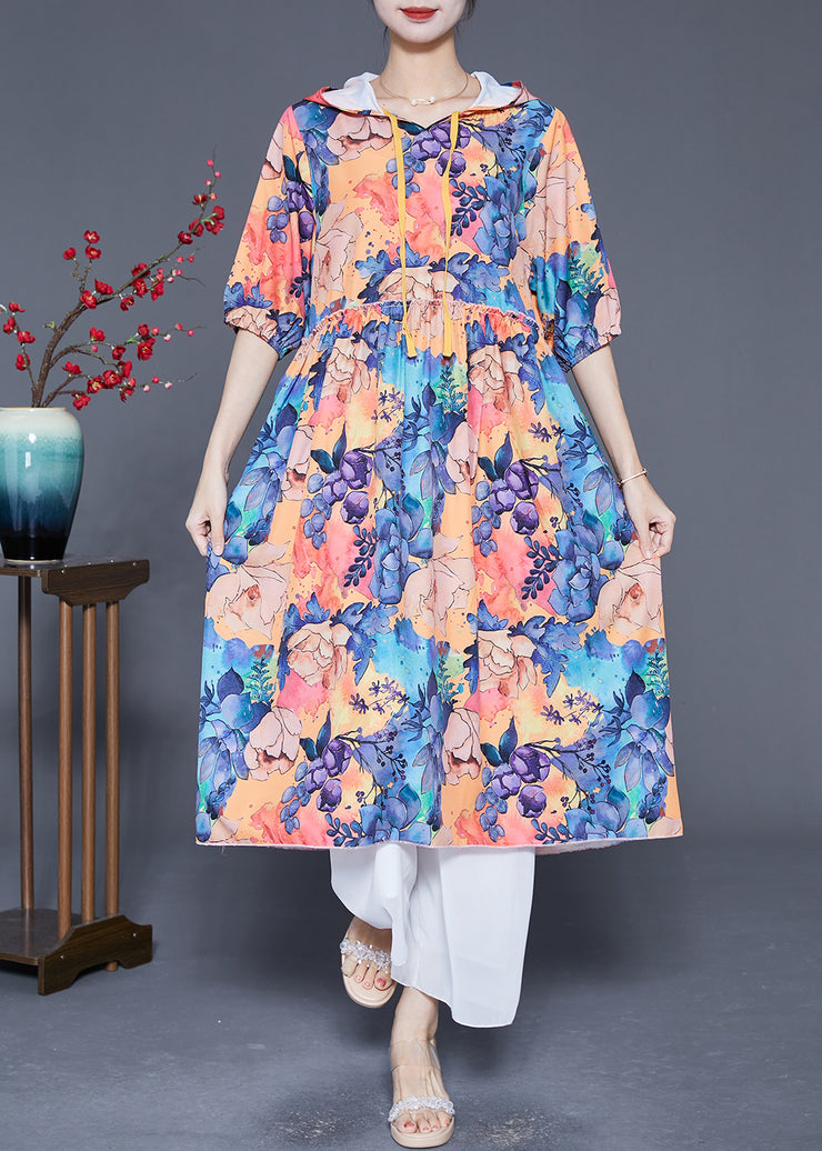Fashion Hooded Print Chiffon Long Dresses Summer