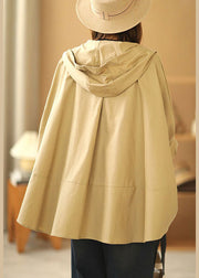 Fashion Khaki Bat wing Sleeve Patchwork Casual Fall Hooded Coat