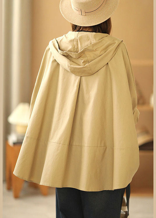 Fashion Khaki Bat wing Sleeve Patchwork Casual Fall Hooded Coat
