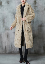 Fashion Khaki Double Breast Thick Fuzzy Fur Fluffy Coats Winter