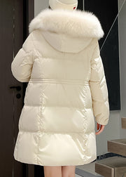 Fashion Khaki Fur Collar Hooded Drawstring Duck Down Coats Winter