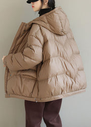 Fashion Khaki Kapuzentaschen mit Reißverschluss Winter Daunenmantel Langarm