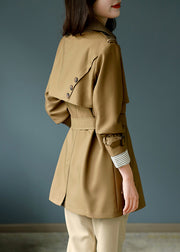 Fashion Khaki Notched Button Trench Coat Long Sleeve