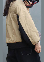 Fashion Khaki O-Neck lantern sleeve Fine Cotton Filled Sweatshirt Street wear
