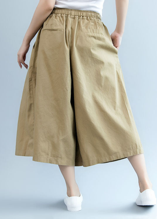 Fashion Khaki Pockets Cotton wide leg pants Spring