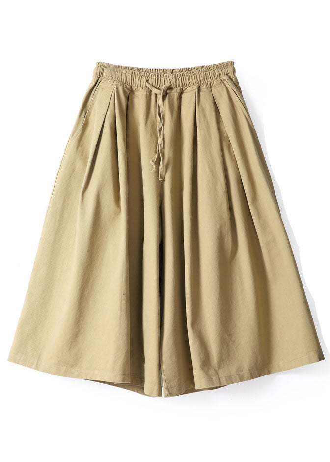 Fashion Khaki Pockets Cotton wide leg pants Spring