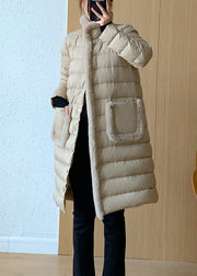 Fashion Khaki Pockets The Rabbit Wool Patchwork Duck Down Coats Winter