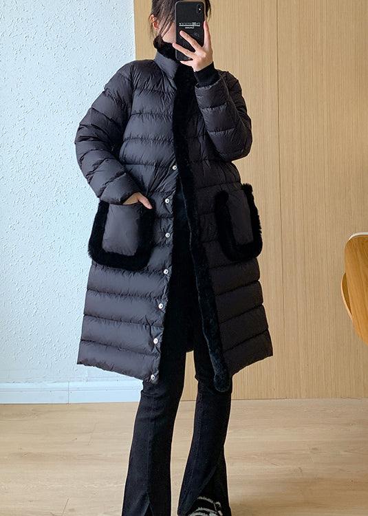 Fashion Khaki Pockets The Rabbit Wool Patchwork Duck Down Coats Winter