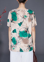 Fashion Khaki Print Button Chiffon Shirt Tops Summer