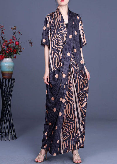 Fashion Khaki Print asymmetrical design Chiffon Dresses Summer - SooLinen
