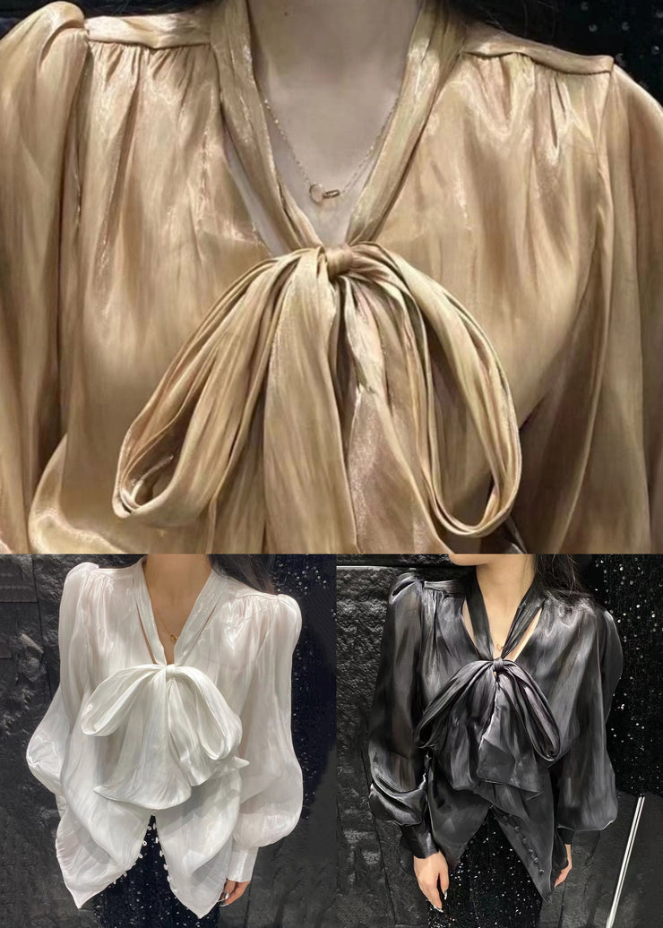 Fashion Khaki Solid Button Silk Shirts Long Sleeve