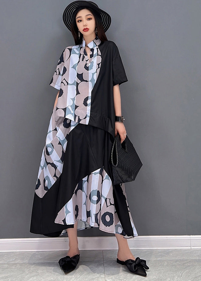 Mode Khaki Stehkragen Asymmetrisches Design Urlaubskleid Kurzarm