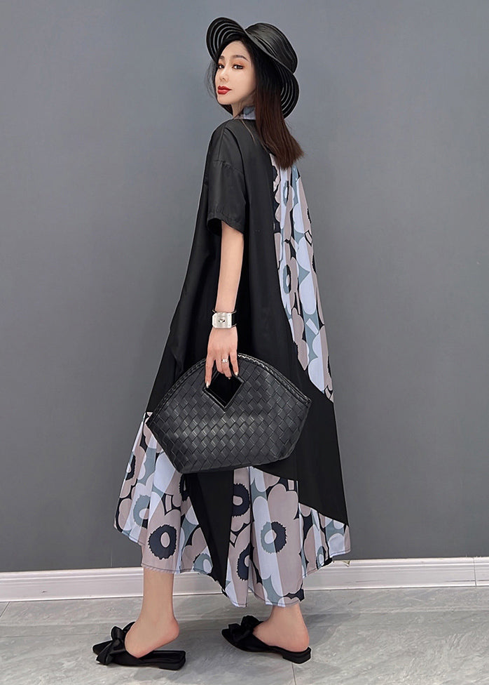 Fashion Khaki Stand Collar Asymmetrical Design Holiday Dress Short Sleeve