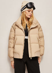 Fashion Khaki Stand Collar Zip Up Thick Duck Down Puffer Jacket Winter