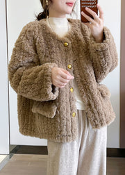 Fashion Khaki Thick Faux Fur Teddy Coat Winter