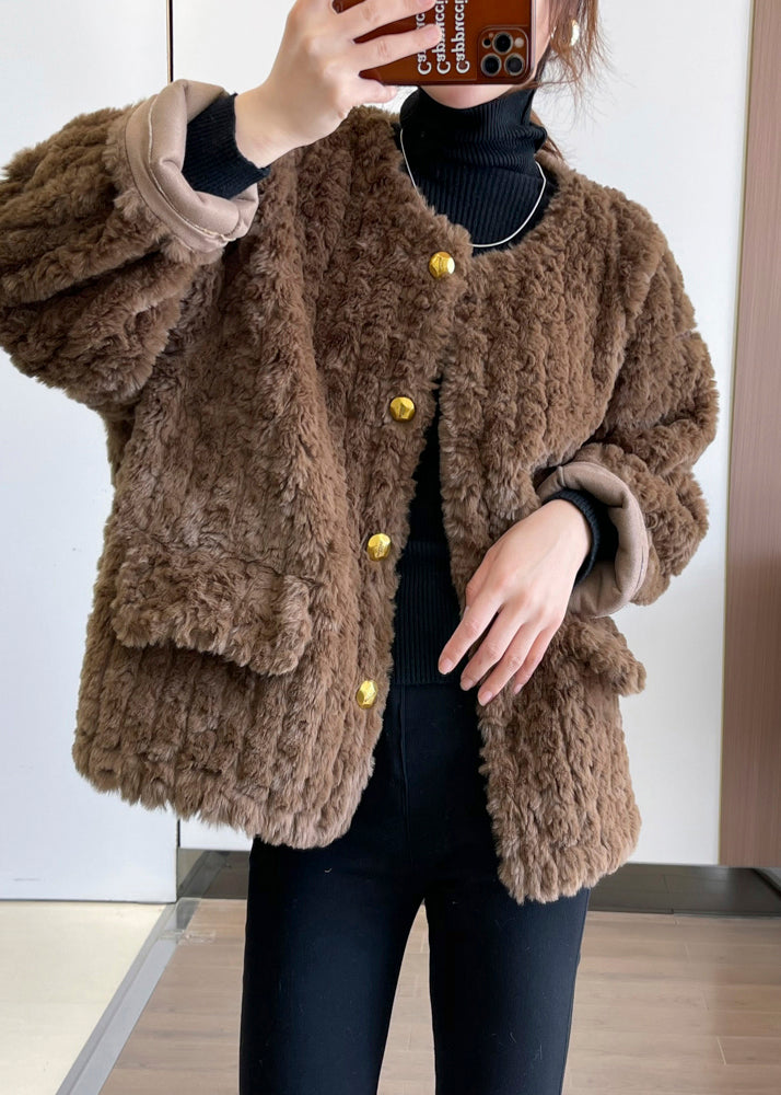 Fashion Khaki Thick Faux Fur Teddy Coat Winter