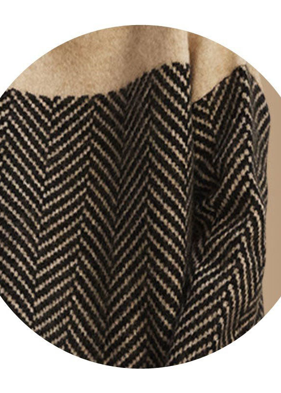 Fashion Khaki Turtle Neck Patchwork Knit Pullover Winter