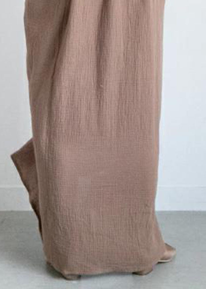 Fashion Khaki V Neck Patchwork Cotton Ankle Dresses Summer
