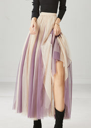Fashion Khaki Wrinkled Patchwork Tulle Skirts Spring
