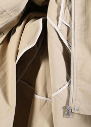 Mode Khaki Reißverschluss Taschen Baumwolle Trenchcoats Frühling