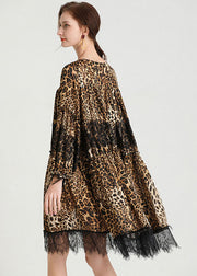 Fashion Leopard Patchwork Lace Fall Chiffon Dress