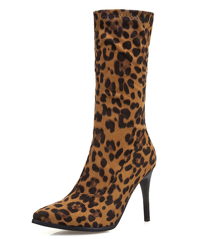 Modische Stiefel mit Leopardenmuster aus echtem Leder und Velours mit Reißverschluss