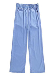 Fashion Light Blue Elastic Waist Side Open Drawstring Cotton Denim Pants Summer
