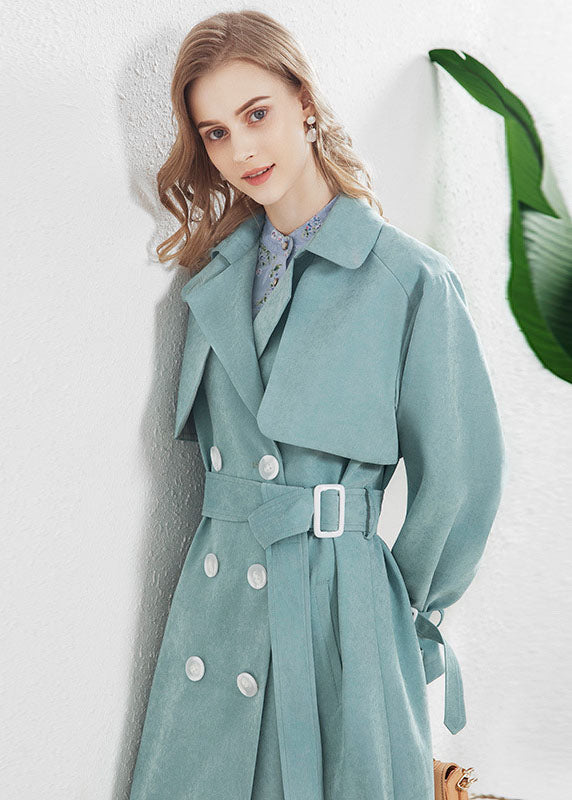 Fashion Light Blue Peter Pan Collar Double Breast Trench Fall